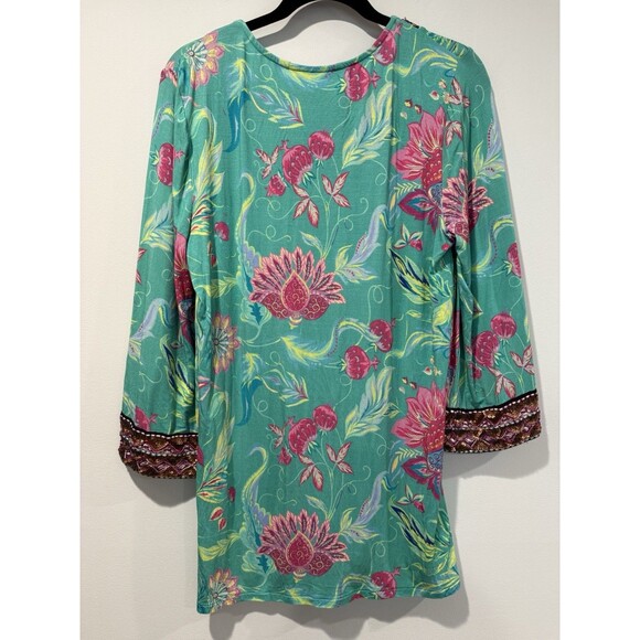 Soft Surroundings Samara Tunic Top Womens Medium Boho Floral Embroidered Sequin - Picture 2 of 8